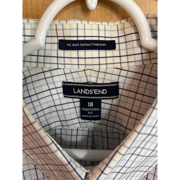 Mens Lands End No Iron Supima Pinpoint Traditional Fit Shirt Size 18 Button-Down - Picture 5 of 5